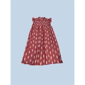 Crown & Ivy Women M Mini Dress Coral Cotton Ikat Boho Preppy Flutter Sleeves Y2K